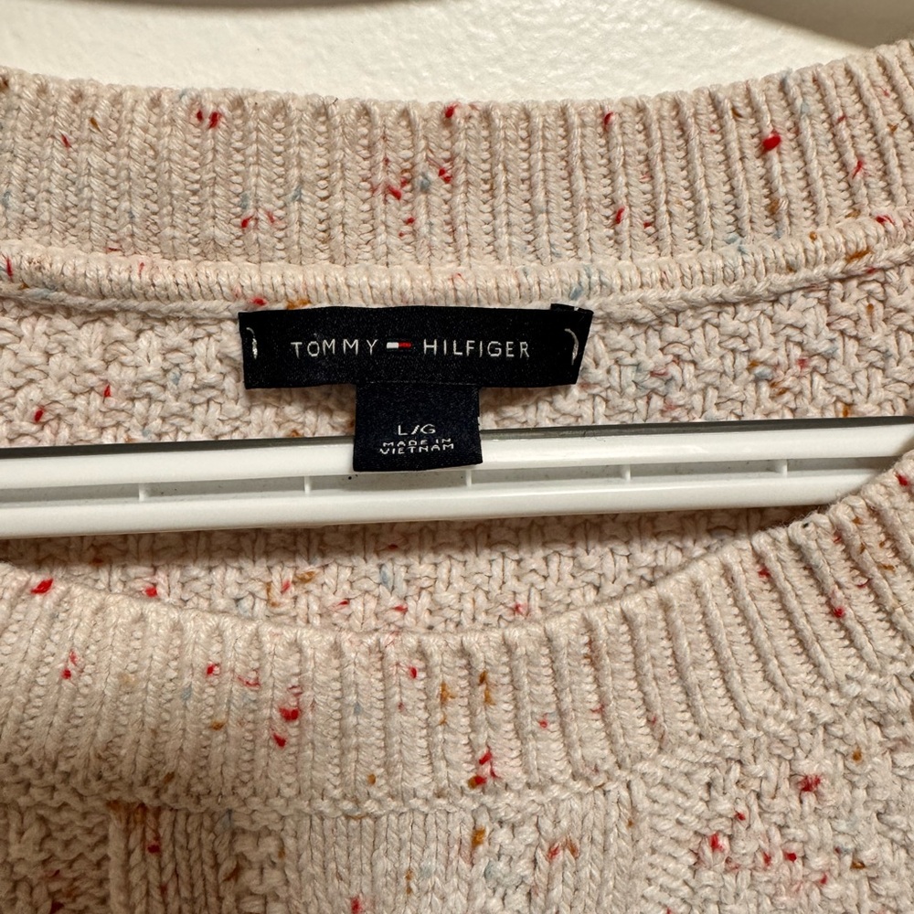 Tommy Hilfiger Cream Cable Knit Sweater Women’s Large Flecked Chunky Knit - Picture 3 of 7